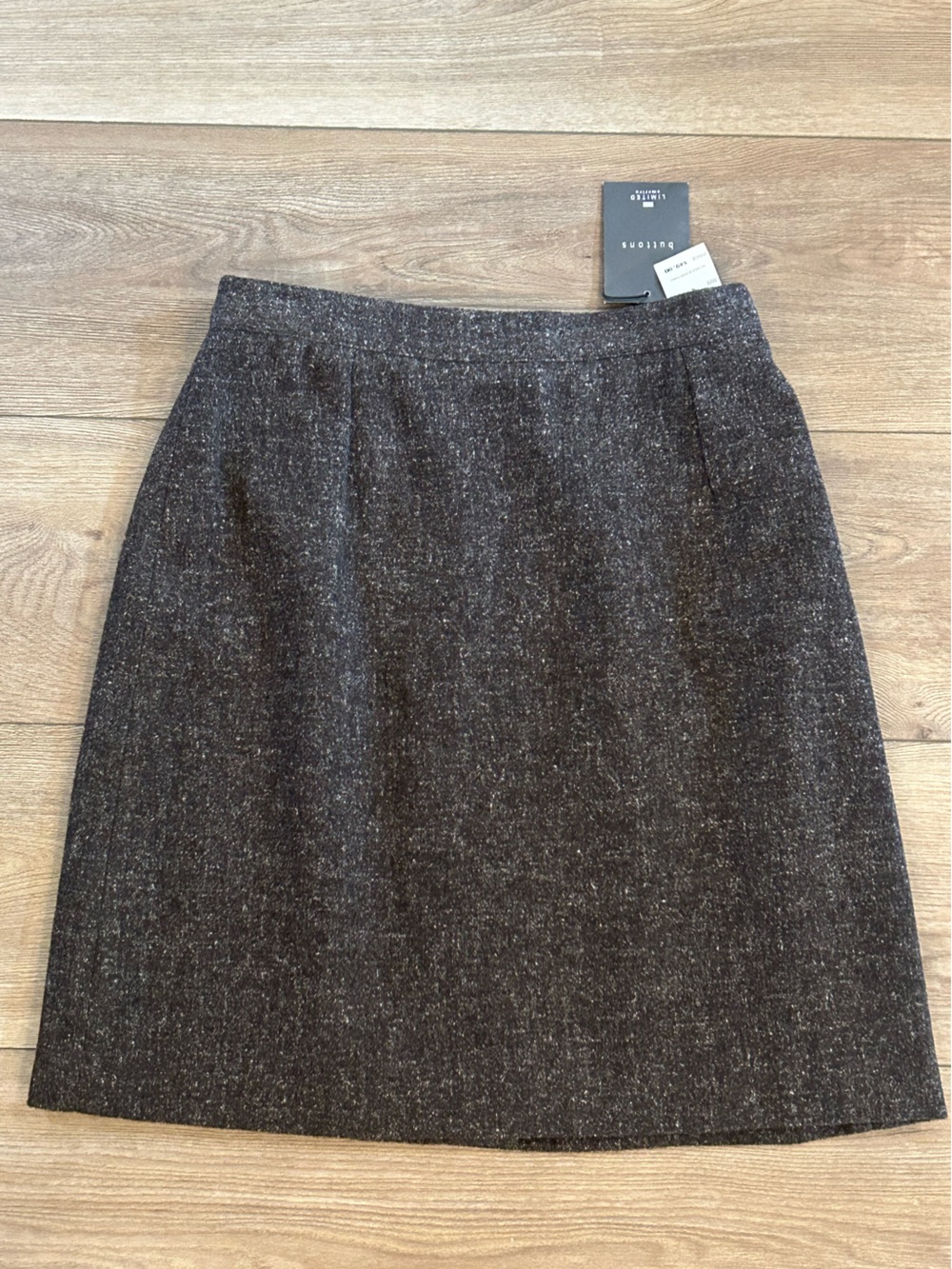 Vintage 90s Limited America Tweed A-Line Skirt Charcoal Brown Wool Linen NWT